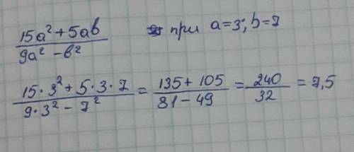 Найдите значение выражения 15а2+5ab/9a2-b2 при a=3;b=7￼