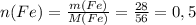 n(Fe)=\frac{m(Fe)}{M(Fe)} =\frac{28}{56}=0,5