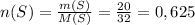 n(S)=\frac{m(S)}{M(S)} =\frac{20}{32}=0,625