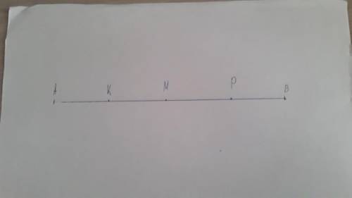 Начертите отрезок AB и отметьте на нём точки M, K и P так, чтобы точка M лежала между точками Ки Р.​