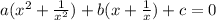 a(x^2 + \frac{1}{x^2} )+b(x + \frac{1}{x} ) + c = 0
