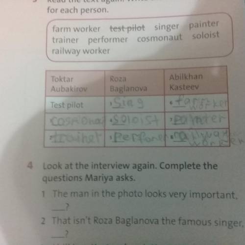 3 Read the text again write the names of jobs for each personfarm workertestpilot singer paintertrai