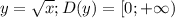 y=\sqrt{x}; D(y)= [0;+\infty)