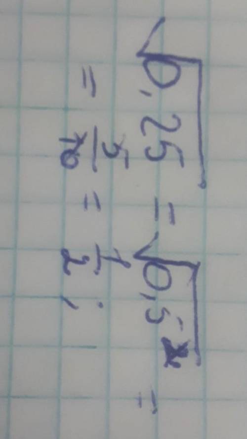 Вычисли значение арифметического квадратного корня √0,25 (ответ запиши в виде десятичной дроби).