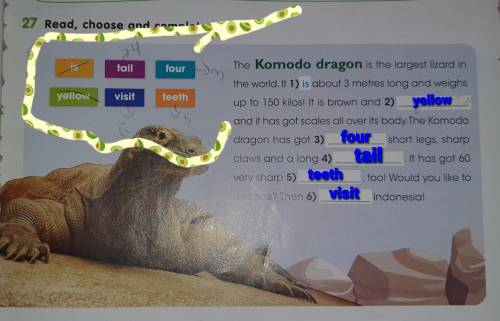 27 Read, choose and complete. The Komodo dragon is the largest lizard inthe world. It 1) is about 3