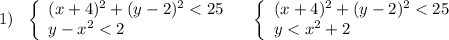 1)\ \ \left\{\begin{array}{l}(x+4)^2+(y-2)^2