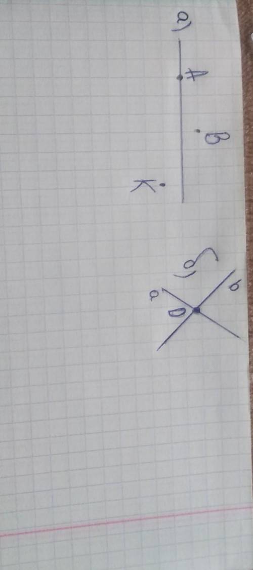 1. 7.а) Проведите прямую линию. Отметьте точкуА на этой прямой и точки ВиК, которые нележат на этой