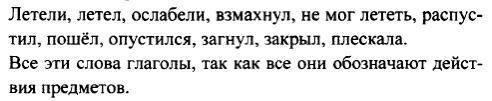 летели, летел, ослабели, взмахнул, мог, лететь, распустил, пошел, опустился, загнул, закрыл, плескал