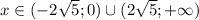 x \in (-2\sqrt{5};0) \cup(2\sqrt{5};+\infty)