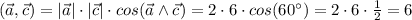 (\vec{a},\vec{c})=|\vec{a}|\cdot |\vec{c}| \cdot cos(\vec{a} \land \vec{c})=2\cdot 6 \cdot cos(60^{\circ})=2\cdot 6 \cdot \frac{1}{2}=6 \\