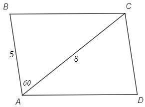 Найдите площадь параллелограмма ABCD, если AB=5, AC=8 см и< BAC=60°​