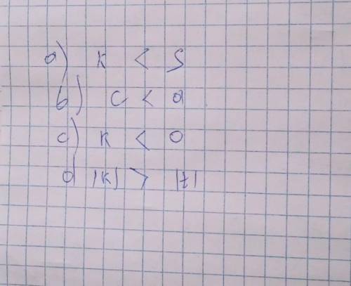 Используя рисунок, сравните: а) k и s; b) c и a; c) k и 0; d) |k| и |t|​
