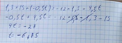 Решите линейное уравнение:1,3+15+(−0,5t)=−12+1,3−4,5t​
