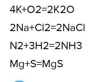 Составьте уравнения реакций по следующим схемам и расставьте коэффициенты: K + O2 ->Na + Cl2 - &g