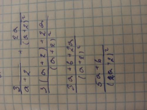 Сложите или вычтите алгебраические дроби 3/а+2 + 2а/(а+2)^2​