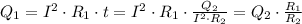 Q_1=I^2\cdot R_1\cdot t=I^2\cdot R_1 \cdot \frac{Q_2}{I^2\cdot R_2}=Q_2\cdot \frac{R_1}{R_2}