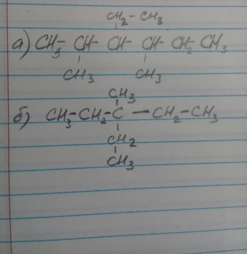 По названию написать развёрнутые формулы следующих веществ: а)2,4 диметил- 3 этилгексан б)3-метил-3