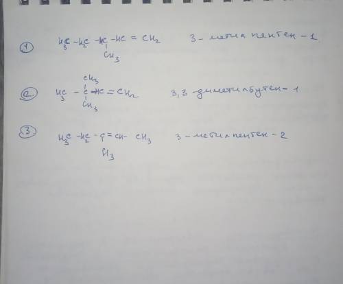 1.Составьте формулы веществ: 3- метилпентен -13,3 – диметилбутен -1 3 - метилпентен -2