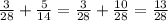 \frac{3}{28}+\frac{5}{14}= \frac{3}{28}+\frac{10}{28}=\frac{13}{28}