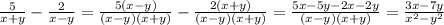\frac{5}{x+y} -\frac{2}{x-y} =\frac{5(x-y)}{(x-y)(x+y)} -\frac{2(x+y)}{(x-y)(x+y)} =\frac{5x-5y-2x-2y}{(x-y)(x+y)} =\frac{3x-7y}{x^{2}-y^{2}}