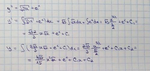решить Найдите общее решение дифференциального уравнения y''=sqrt(3x)+e^x