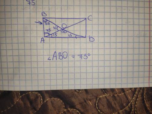 точка перетину діагоналей прямокутникаABCD, кут AOD = 150°. Знайти кут AB0.​