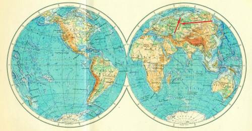 По физической карте полушарий в атласе определите направления (стороны горизонта) А) от Каспийского