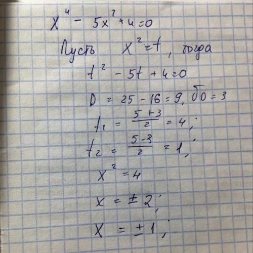 Решите уравнение х4-5х2+4=0