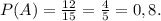 P(A)=\frac{12}{15}=\frac{4}{5}=0,8.
