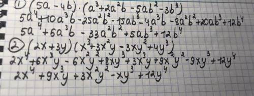 а - 4b)(a + 2a^2b - 5аb^2 - 3b^3 ); 6) (2x+3y)(х^3 + 3x^2y - 3xy^2 + 4y^3). ​