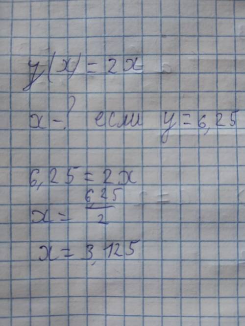 8 класс, алгебра с заданием Дана функция у=х2. Найдите значения аргумента соответствующие у=6,25. В