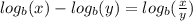 log_{b}(x) - log_{b}(y) = log_{b}( \frac{x}{y} )