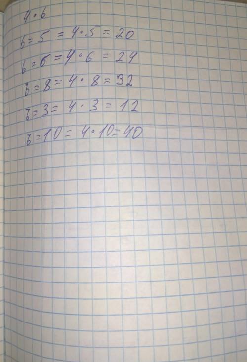 Вычисли значение произведения 4 х b если b равен 5 b равен 6 b равен 8 b равен 3 b равен 10​