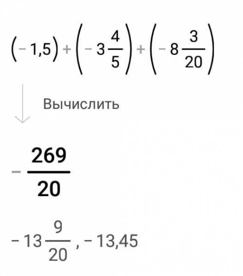 3)(-1,5)+(-3 4/5)+(-8 3/20)=4)(-2 5/8)+(9,25)+(-3/4)=