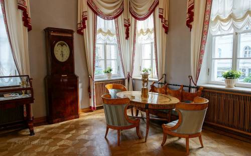 Как выглядела занавес в комнате , где родился Пушкин​