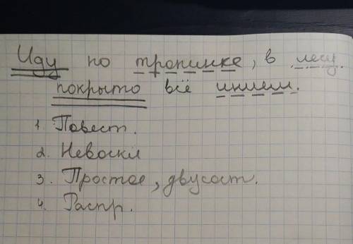 Иду по тропинке,в лесу покрыто все инием. Синтаксический разбор.