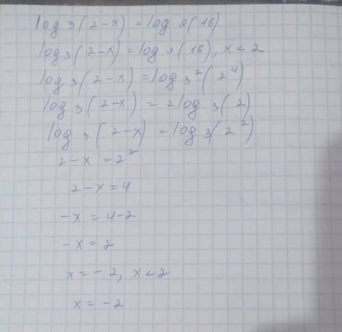 Найдите значение выражения log3(2-x)=log9(16) Уже час не могу решить