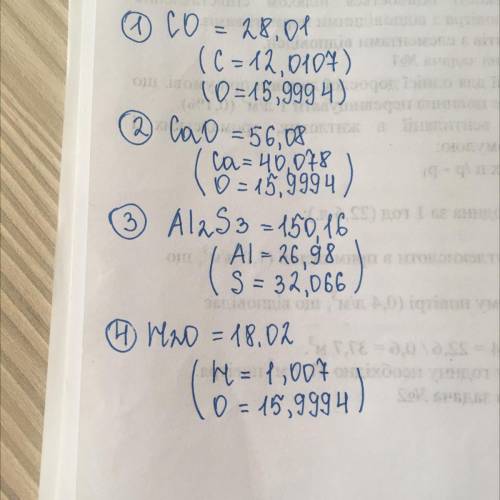 Вычислить массовые отношения химических элементов в следующих веществах: а) CO в)Al2S3 б)CaO г) H2O