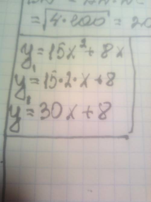 Знайдіть похідну функції y=15x²+8x
