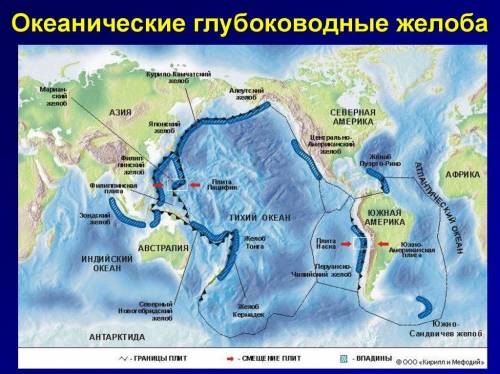 Найдите на физической карте океанические потловины и глубоководные желоба