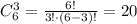 C_6^3=\frac{6!}{3!\cdot(6-3)!} =20