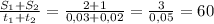 \frac{S_{1}+S_{2} }{t_{1}+t_{2} } = \frac{2+1}{0,03+0,02} = \frac{3}{0,05} =60