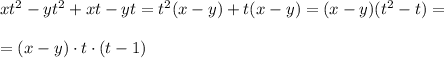 xt^2-yt^2+xt-yt=t^2(x-y)+t(x-y)=(x-y)(t^2-t)=\\\\=(x-y)\cdot t\cdot (t-1)