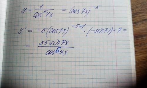 Найди производную данной функции: y=1/cos^5 7x .