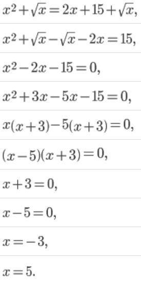 Решите уравнение x^2 + √x = 2x + 15 + √x