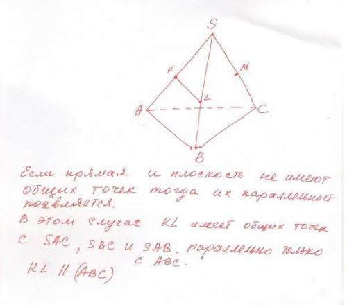 Дано изображение тетраэдра SABC, точки K. N., M - средины ребер SA, SB, sc. Какая из указанных плоск