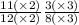\frac{11( \times 2)}{12( \times 2)} \frac{3( \times 3)}{8( \times 3)}