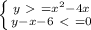 \left \{ {{y\ \textgreater \ =x^2-4x} \atop {y-x-6\ \textless \ =0}} \right.