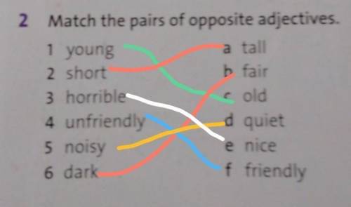 8 My 15 my 81 young2 Match the pairs of opposite adjectives.a tall2 shortb fair3 horribleCold4 unfri