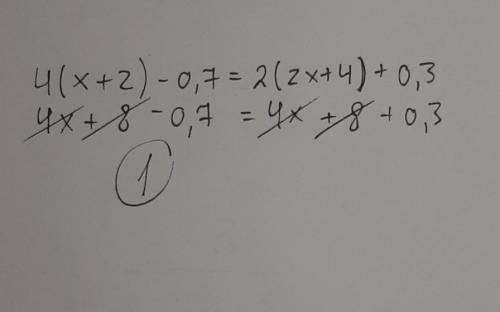 Решите уравнение очень надо. Всё решение 4(x+2)-0,7=2(2x+4)+0,3